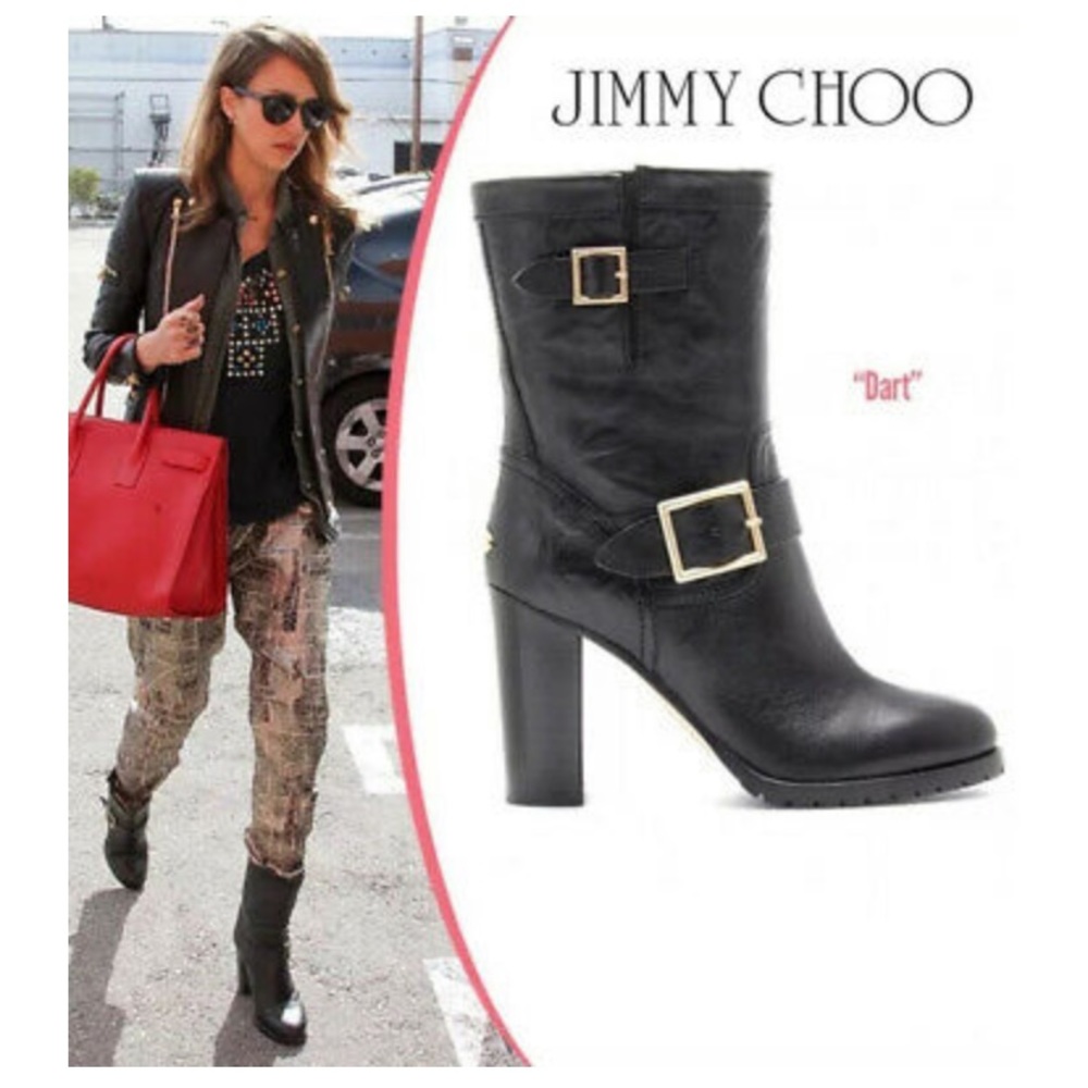 Authentic Jimmy Choo Black Leather Biker Boots